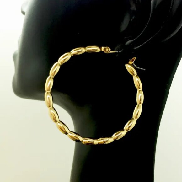 14K Gold Womens Large Beaded Hoop Earrings 14 Karat Silver Big Hoops Jewelry NEW